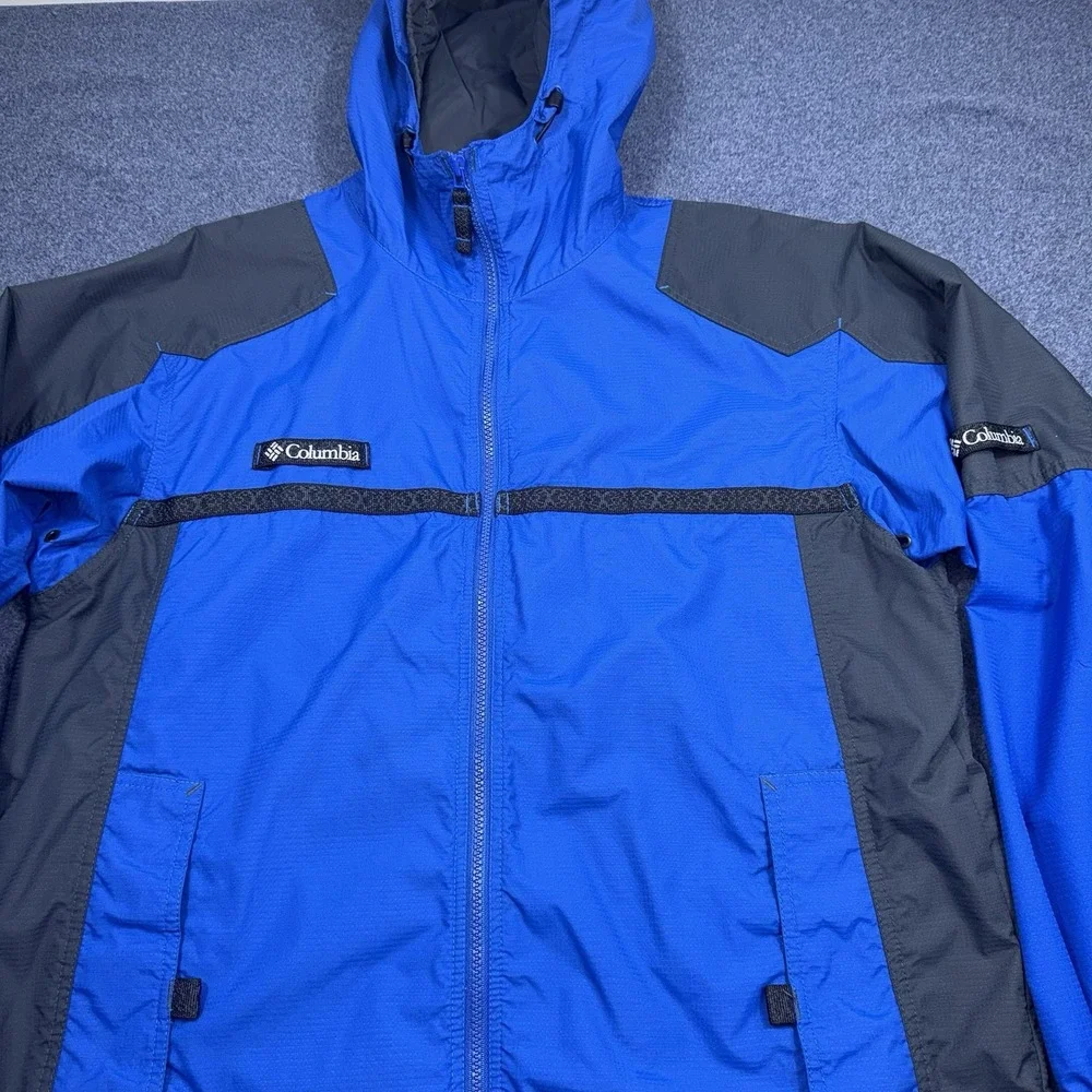 Columbia Jacket Mens M Blue Hooded Waterproof Full Zip Nylon Shell Watertight